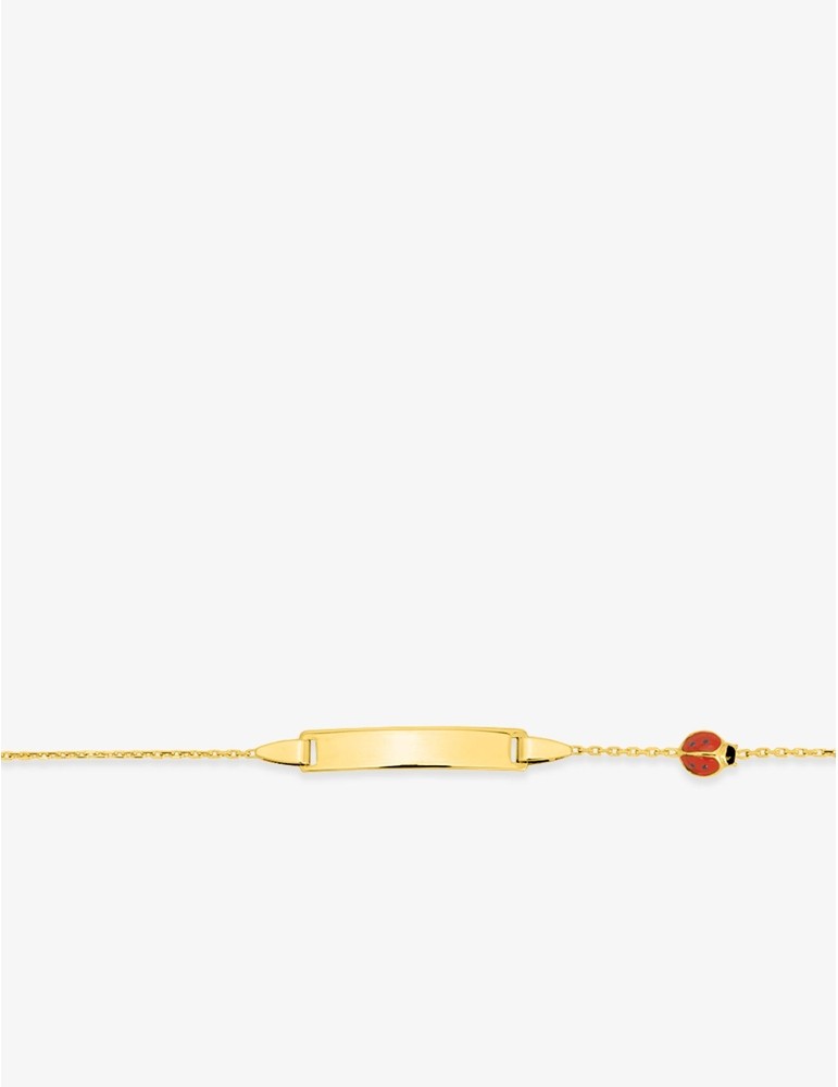 Gourmette Bébé Chaîne Forçat Plaque Rectangle Coccinelle Or Jaune 750‰ – Gravure Offerte