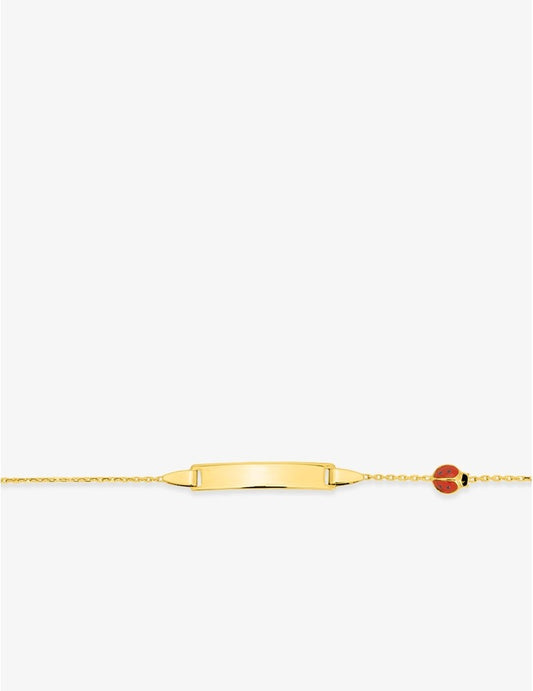 Gourmette Bébé Chaîne Forçat Plaque Rectangle Coccinelle Or Jaune 750‰ – Gravure Offerte