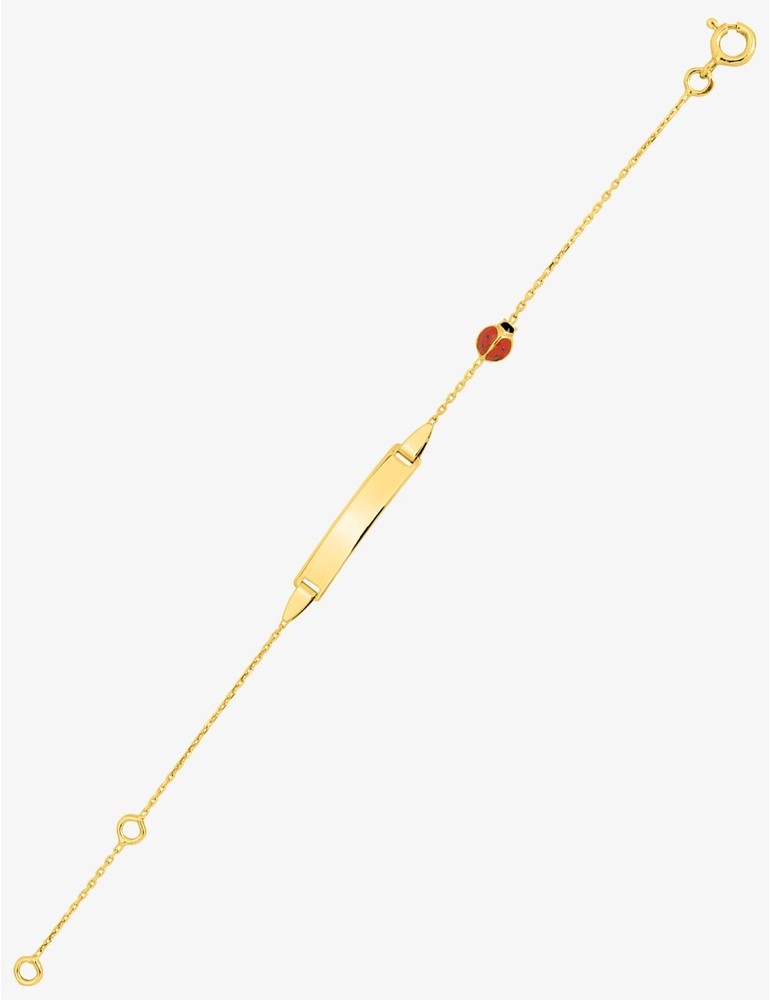 Gourmette Bébé Chaîne Forçat Plaque Rectangle Coccinelle Or Jaune 750‰ – Gravure Offerte