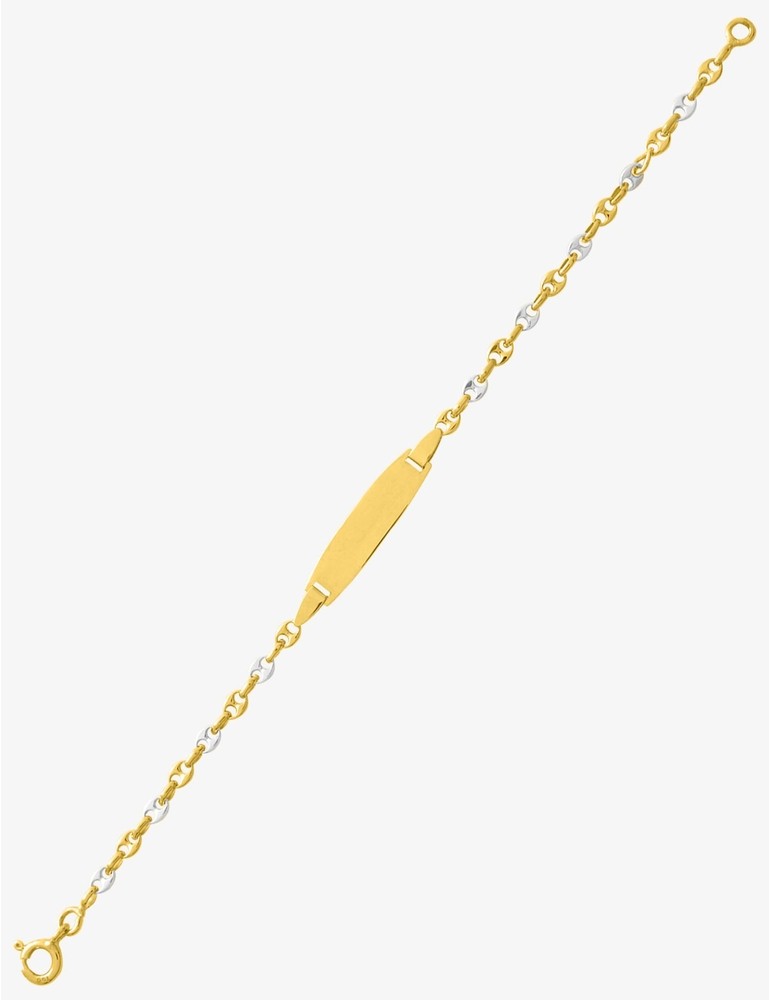 Gourmette Bébé Chaîne Grain de Café Bicolore Plaque Ovale Or 750‰ – Gravure Offerte