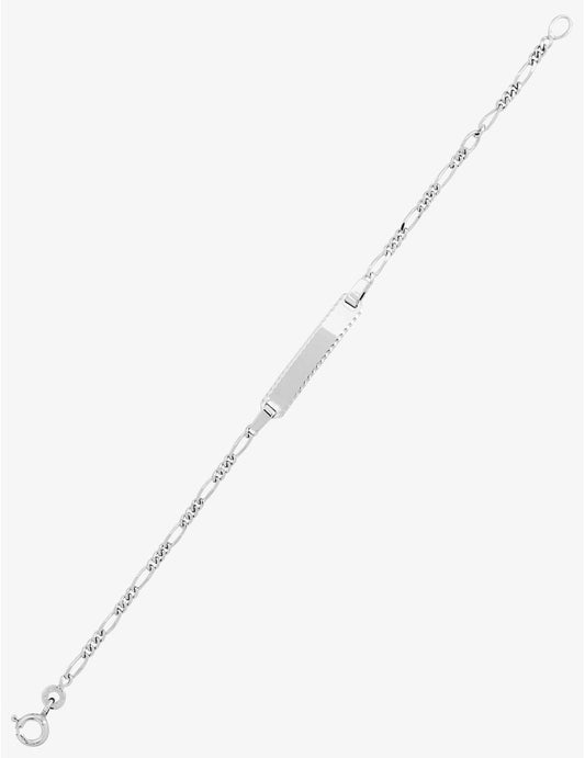Gourmette Bébé Classique Or Blanc 750‰ Plaque Rectangle & Chaîne Alternée – Gravure Offerte