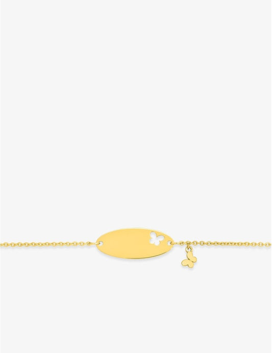 Gourmette Bébé Or Jaune 750‰ – Maille Forçat, Plaque Fantaisie Papillon & Gravure Offerte