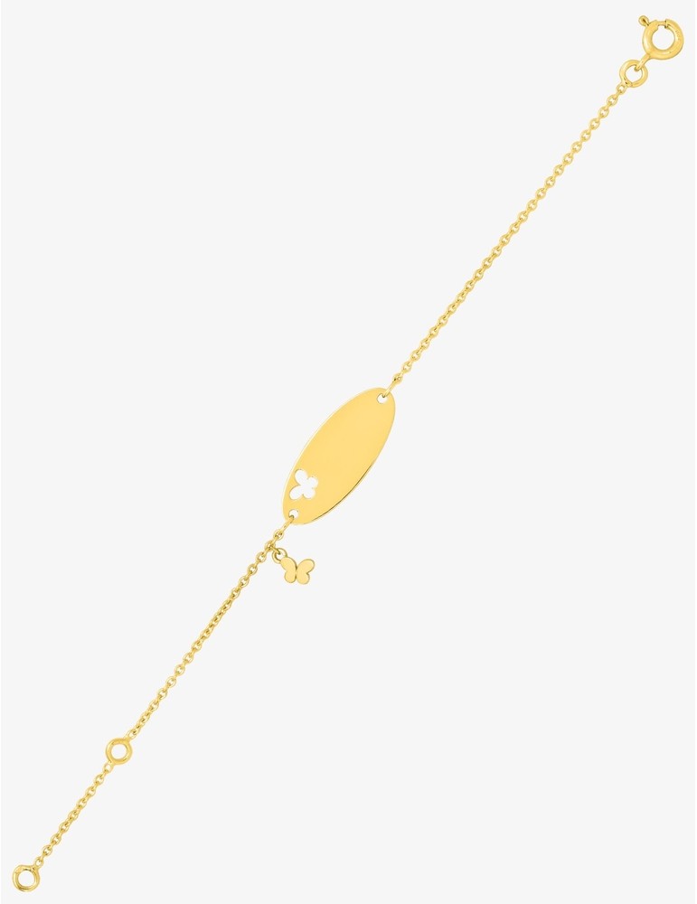 Gourmette Bébé Or Jaune 750‰ – Maille Forçat, Plaque Fantaisie Papillon & Gravure Offerte