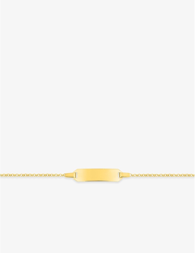 Gourmette bébé or jaune 750‰ – Plaque rectangle, chaîne jaseron