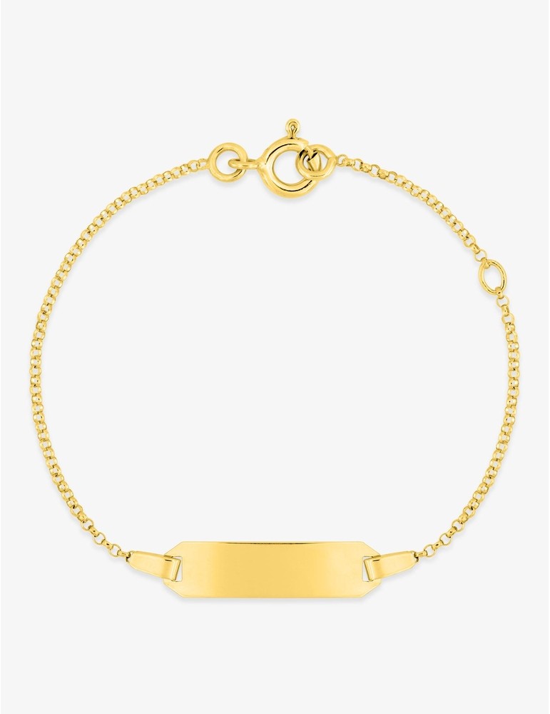 Gourmette bébé or jaune 750‰ – Plaque rectangle, chaîne jaseron