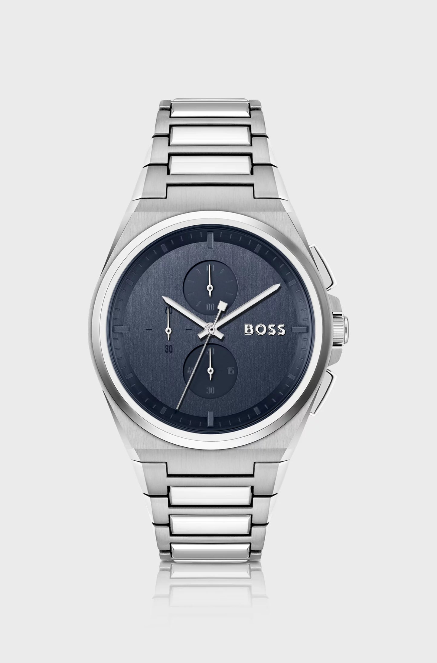 Montre BOSS Chronographe avec Cadran Bleu et Bracelet à Maillons