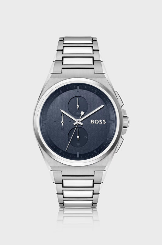 Montre BOSS Chronographe avec Cadran Bleu et Bracelet à Maillons