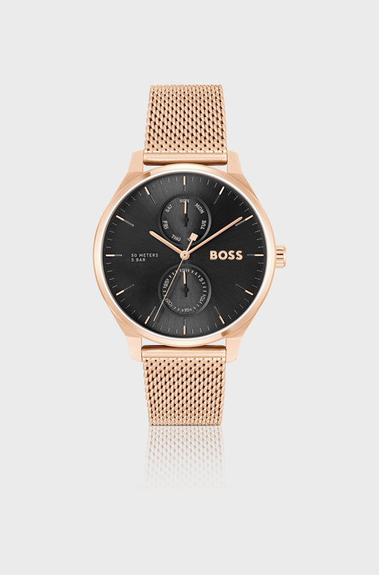 Montre Boss à Cadran Noir Or Rose Incarna
