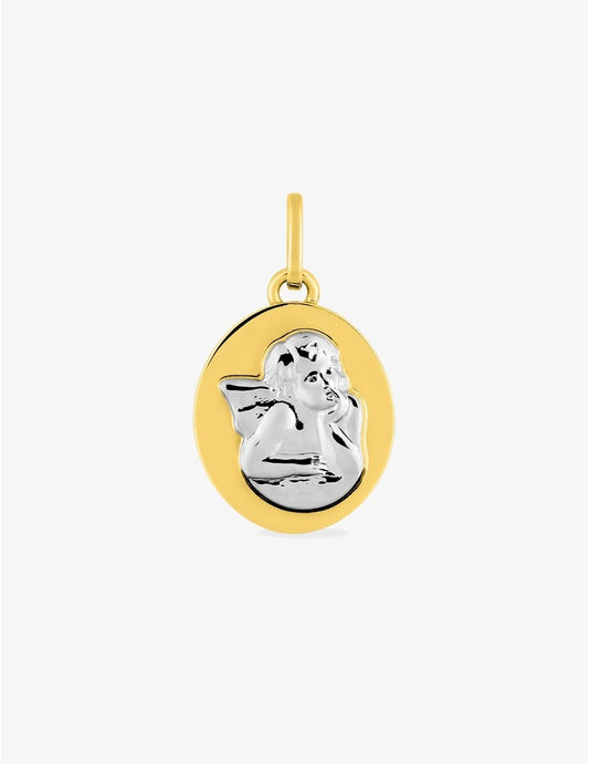 Médaille Ange Bicolore Or Jaune et Blanc 375‰, 12 x 19 mm