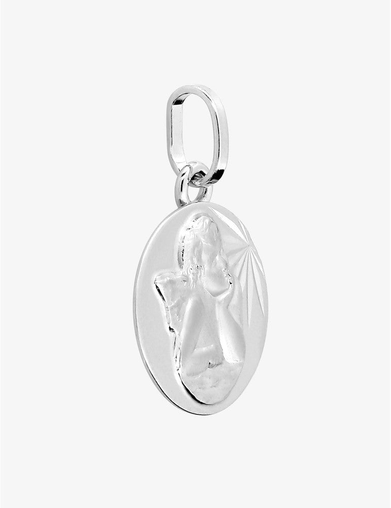 Médaille Ange Or Blanc 375‰, Ovale 15x18 mm