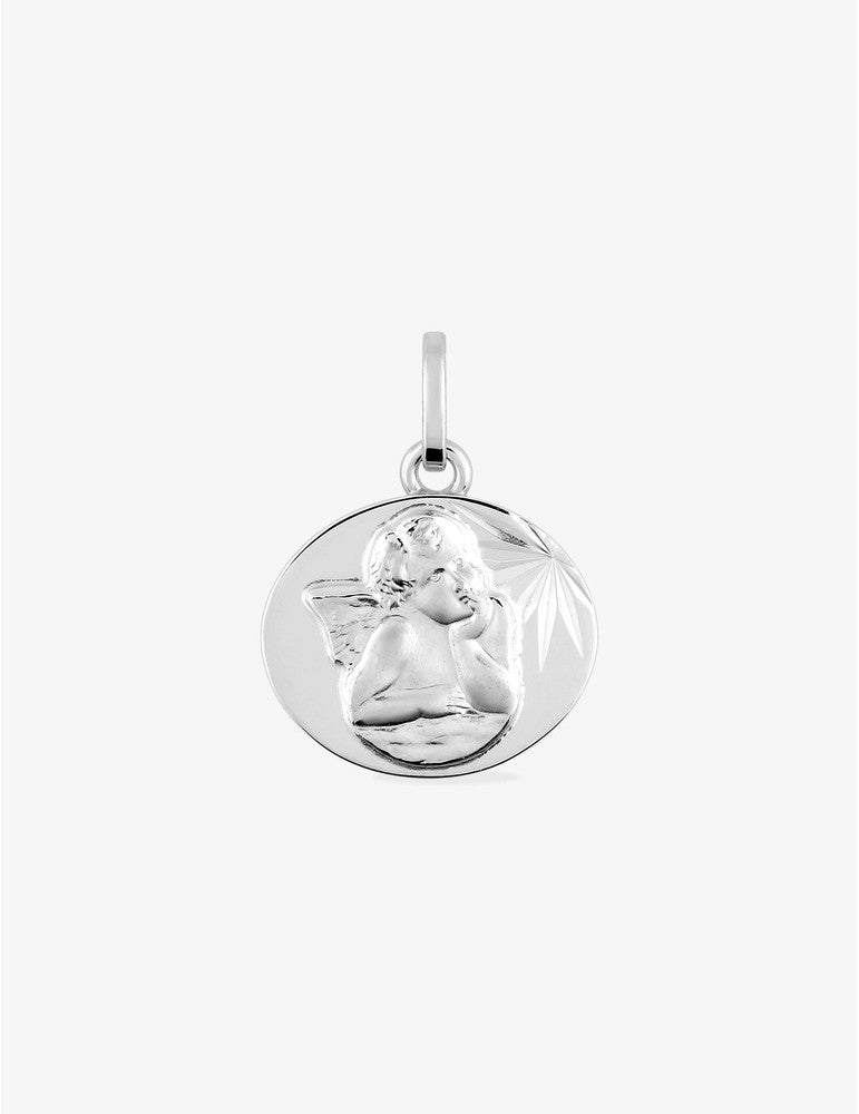 Médaille Ange Or Blanc 375‰, Ovale 15x18 mm