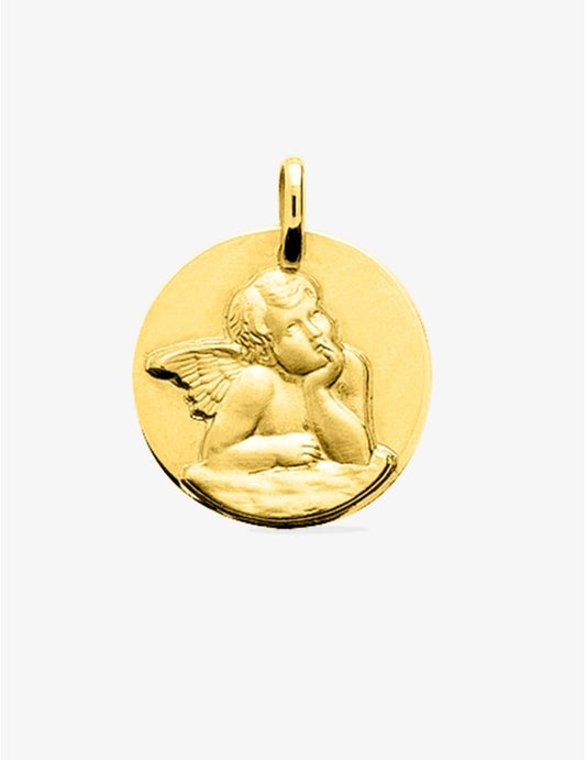 Médaille Ange en Or Jaune 375 ‰ 18mm - Bijou Personnalisable avec Gravure