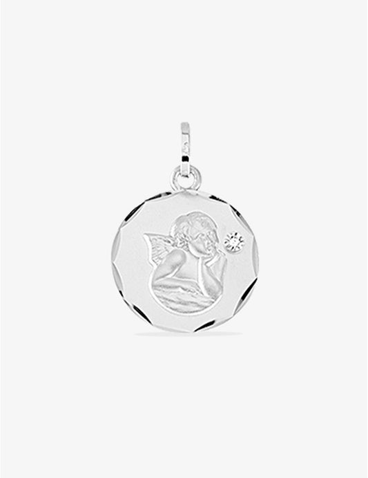 Médaille Ange en Or Blanc 375‰ et Diamant Pastillé 0,01 ct