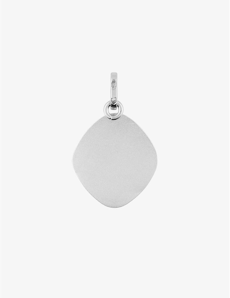 Médaille Losange Ange en Or Blanc 18K - Gravure Offerte
