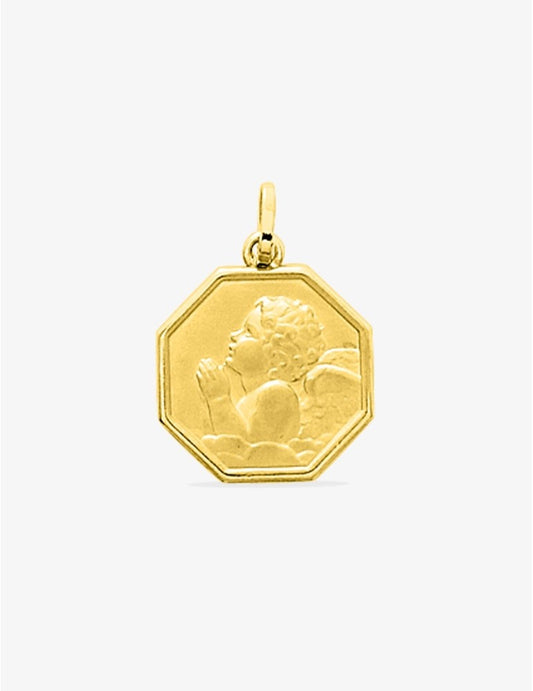 Médaille Octogone Ange en Or Jaune 375‰ - Gravure Offerte