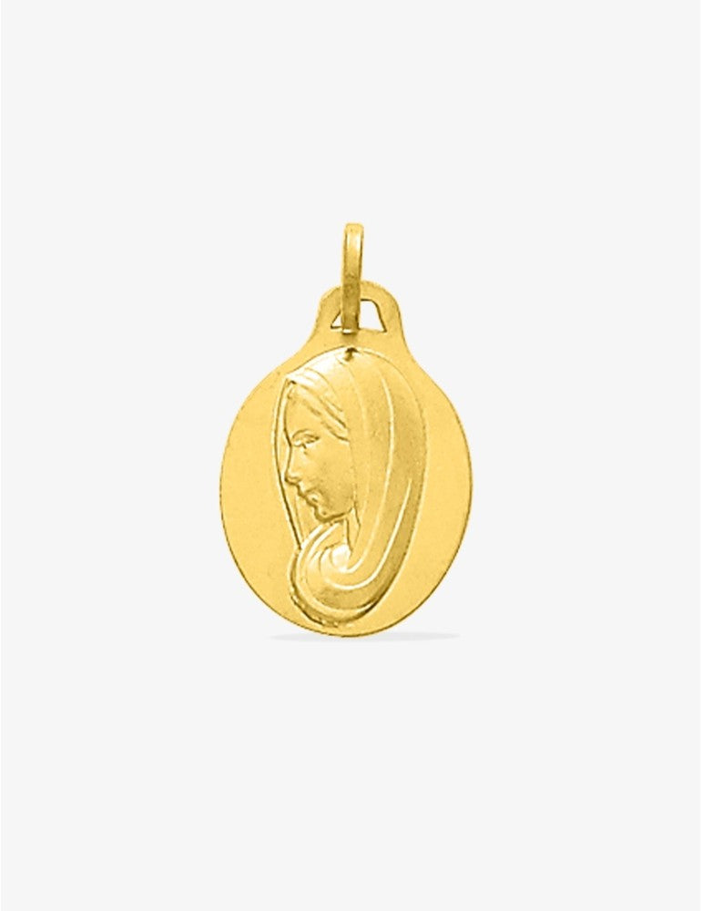 Médaille Ovale Vierge en Or Jaune 18K - Gravure Offerte