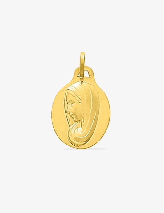 Médaille Ovale Vierge en Or Jaune 18K - Gravure Offerte