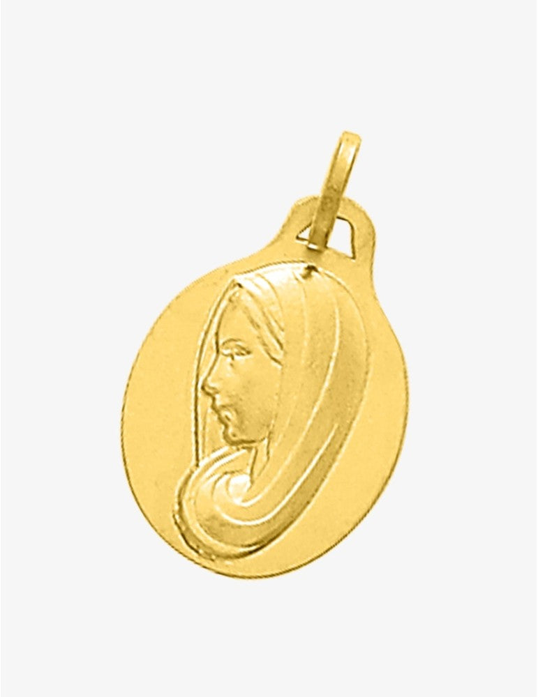 Médaille Ovale Vierge en Or Jaune 18K - Gravure Offerte