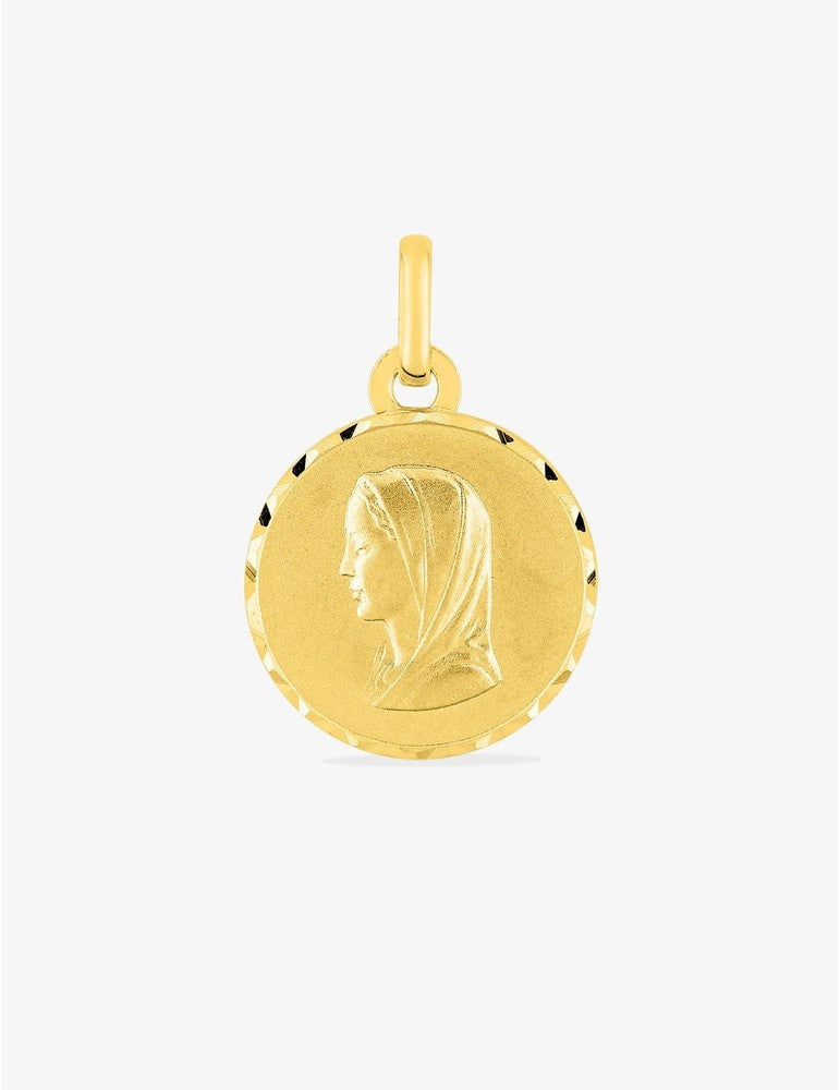 Médaille Vierge Or Jaune 375‰ 15 mm Gravure Offerte
