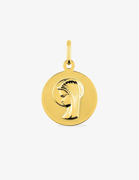 Médaille Vierge Or Jaune 375‰ Plaque Ronde 14 mm