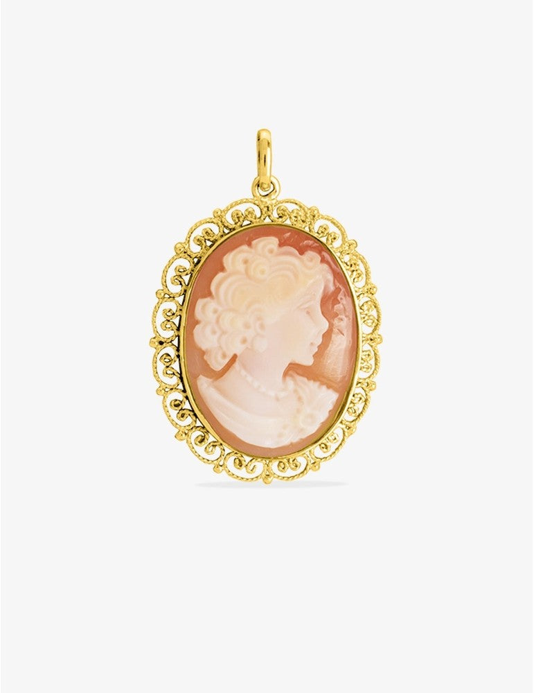 Pendentif camée en or jaune 750‰, motif femme en relief