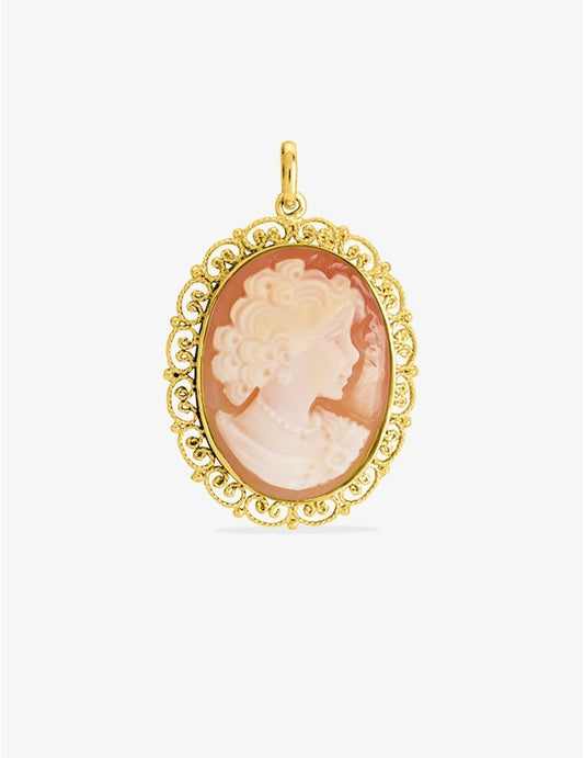 Pendentif camée en or jaune 750‰, motif femme en relief