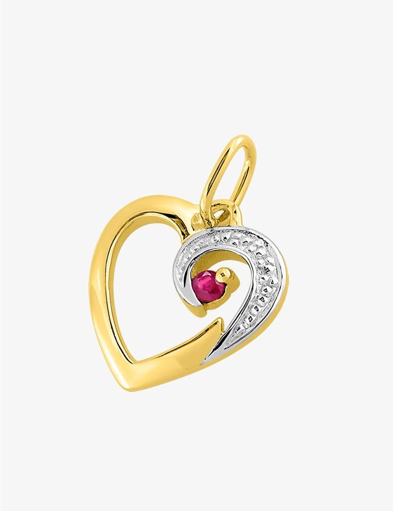 Pendentif cœur en or jaune 375‰ (9 carats) avec rubis