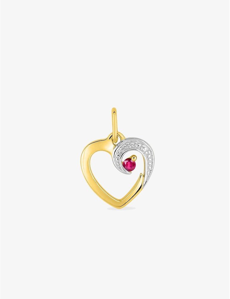 Pendentif cœur en or jaune 375‰ (9 carats) avec rubis
