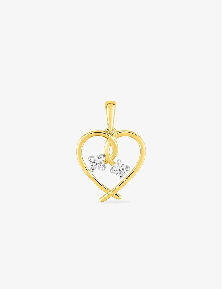 Pendentif cœur fantaisie or jaune 375‰, rhodium et oxydes de zirconium sertis griffes