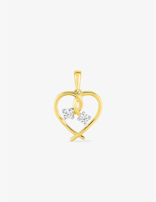 Pendentif cœur fantaisie or jaune 375‰, rhodium et oxydes de zirconium sertis griffes