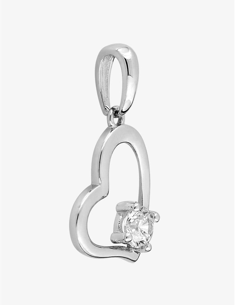Pendentif cœur or blanc 375‰, oxyde de zirconium 4 griffes