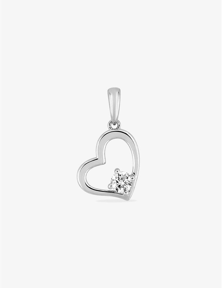 Pendentif cœur or blanc 375‰, oxyde de zirconium 4 griffes