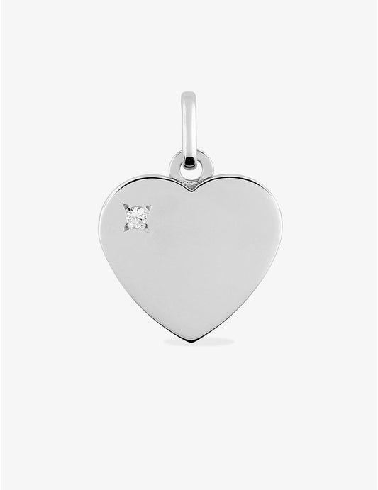 Pendentif cœur en or blanc 375‰ avec oxyde de zirconium