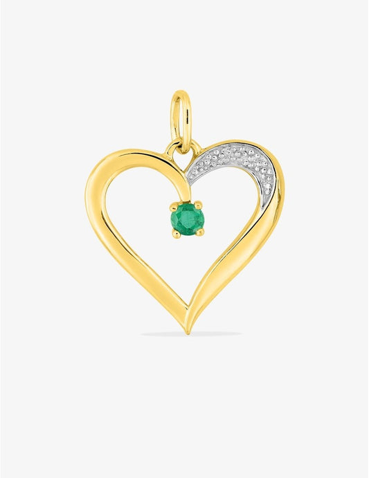 Pendentif Cœur Or Jaune 750‰ avec Émeraude Verte et Finition Rhodium