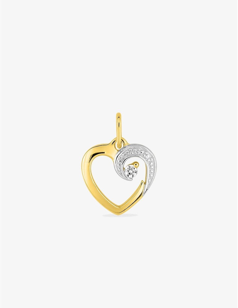 Pendentif cœur or jaune 750‰ oxyde de zirconium rhodium