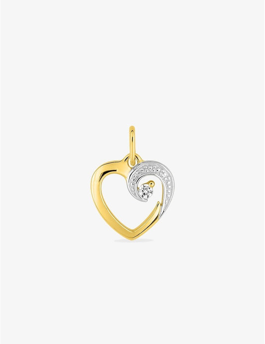 Pendentif cœur or jaune 750‰ oxyde de zirconium rhodium