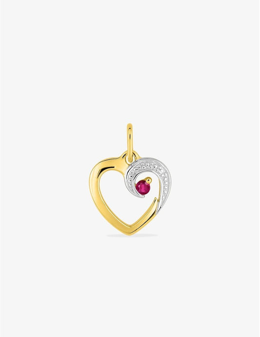 Pendentif cœur or jaune 750‰ rubis et rhodium | Bijouterie Cordier