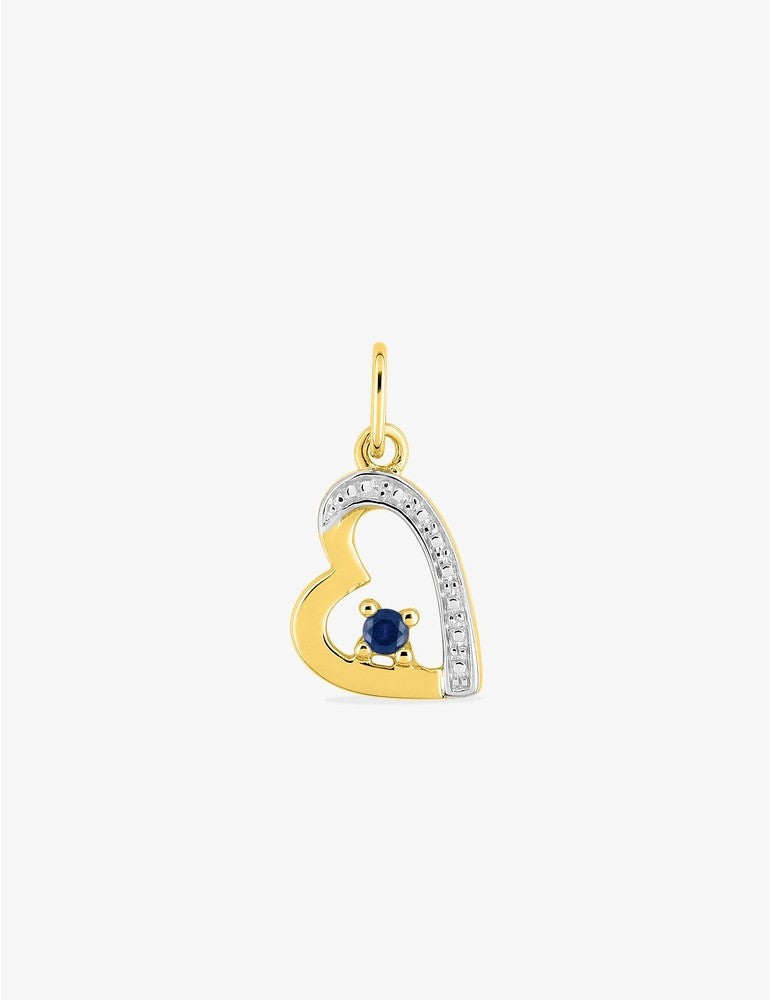 Pendentif cœur or jaune 750 ‰ avec saphir et finition rhodium