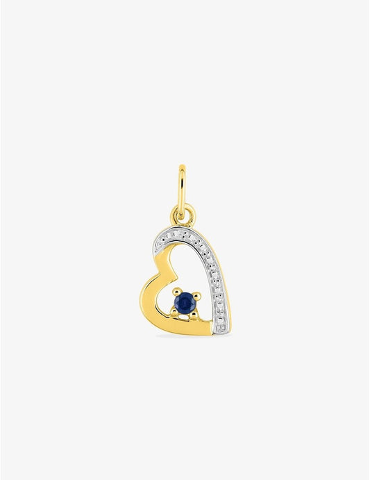 Pendentif cœur or jaune 750 ‰ avec saphir et finition rhodium