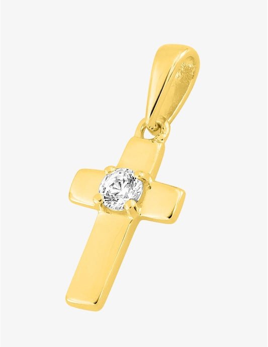 Pendentif Croix Or Jaune 375‰ et Oxyde de Zirconium 10 x 6 mm