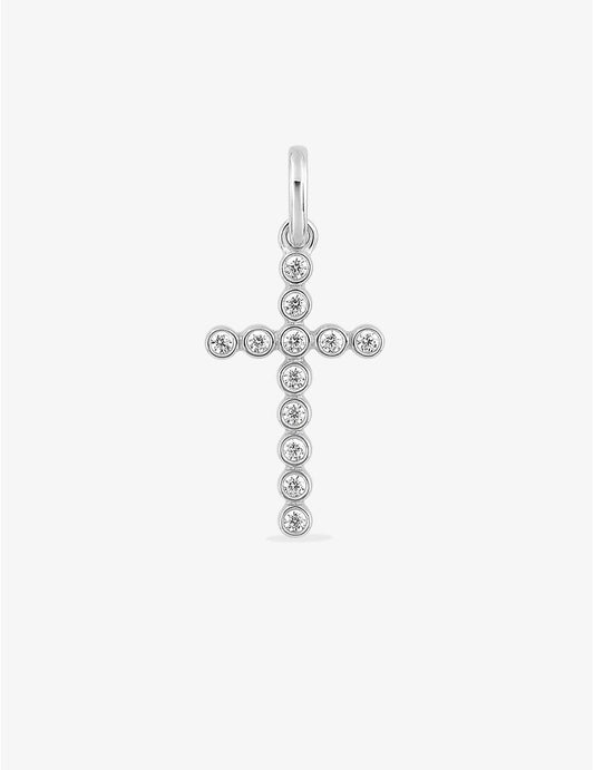 Pendentif croix or blanc 750‰ et oxydes de zirconium