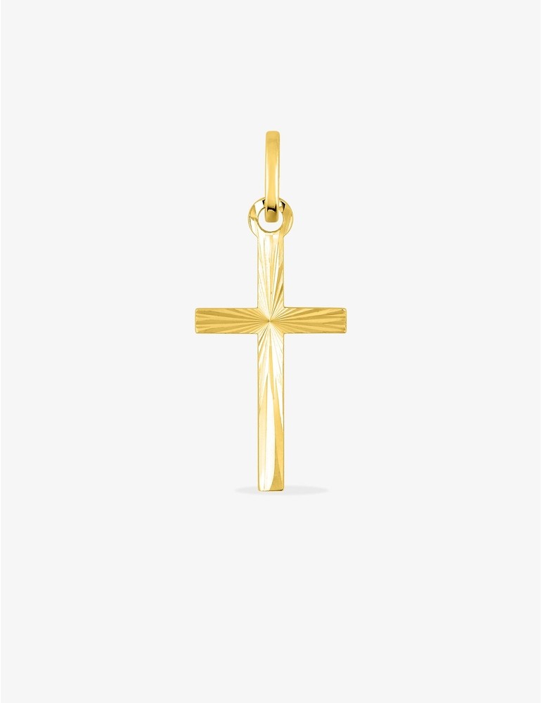 Pendentif Croix Striée en Or Jaune 750/1000 – 10 x 25 mm
