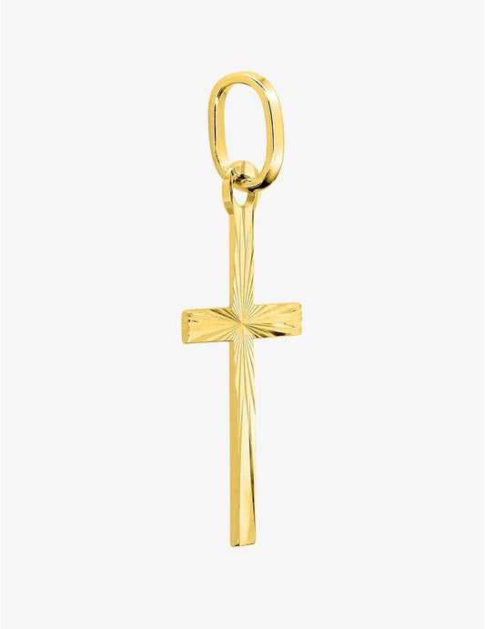 Pendentif Croix Striée en Or Jaune 750/1000 – 10 x 25 mm
