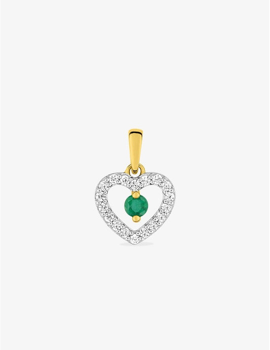 Pendentif cœur émeraude et oxyde de zirconium or 375‰