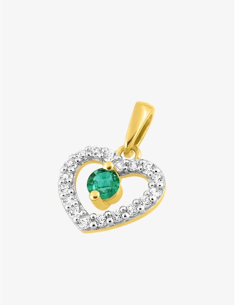 Pendentif cœur émeraude et oxyde de zirconium or 375‰
