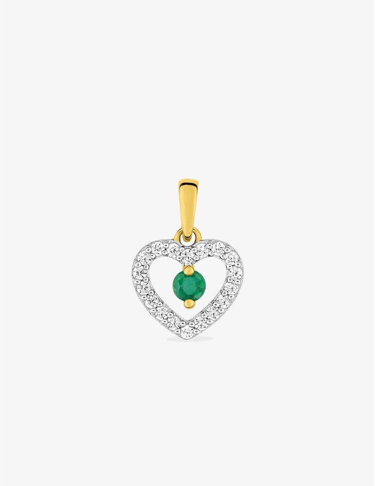 Pendentif cœur émeraude et oxyde de zirconium or 375‰