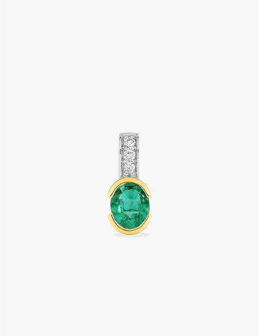 Pendentif Émeraude Ovale Or Jaune 750‰ avec Diamants 0,03 ct et Rhodium