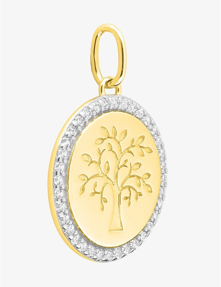 Pendentif Arbre de Vie Or Jaune 750‰ avec Oxydes de Zirconium Blancs  Gravure Offerte