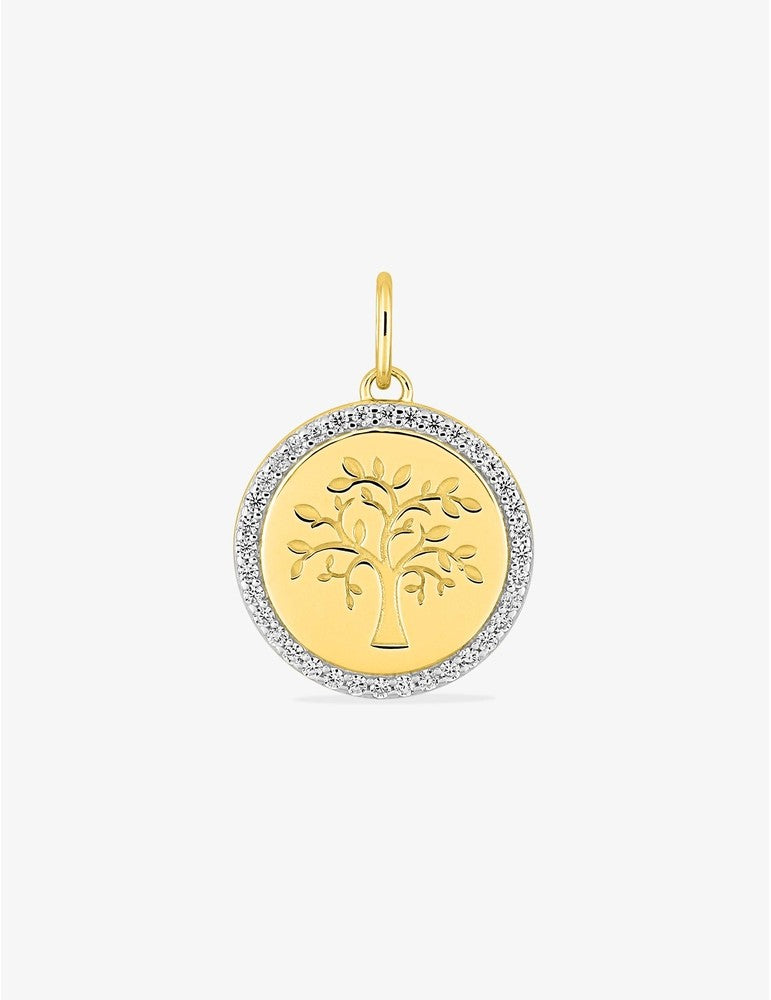 Pendentif Arbre de Vie Or Jaune 750‰ avec Oxydes de Zirconium Blancs  Gravure Offerte