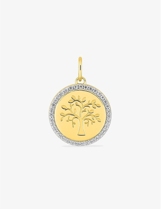 Pendentif Arbre de Vie Or Jaune 750‰ avec Oxydes de Zirconium Blancs  Gravure Offerte